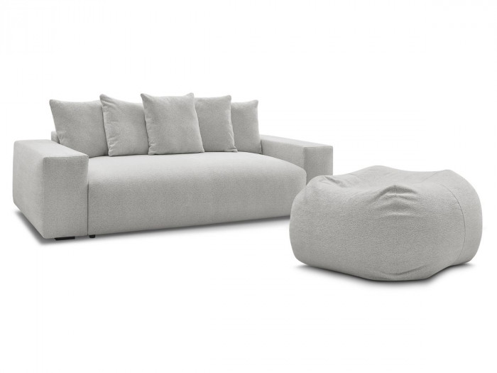 Canapé droit convertible coffre VOLTAIRE tissu chiné avec pouf