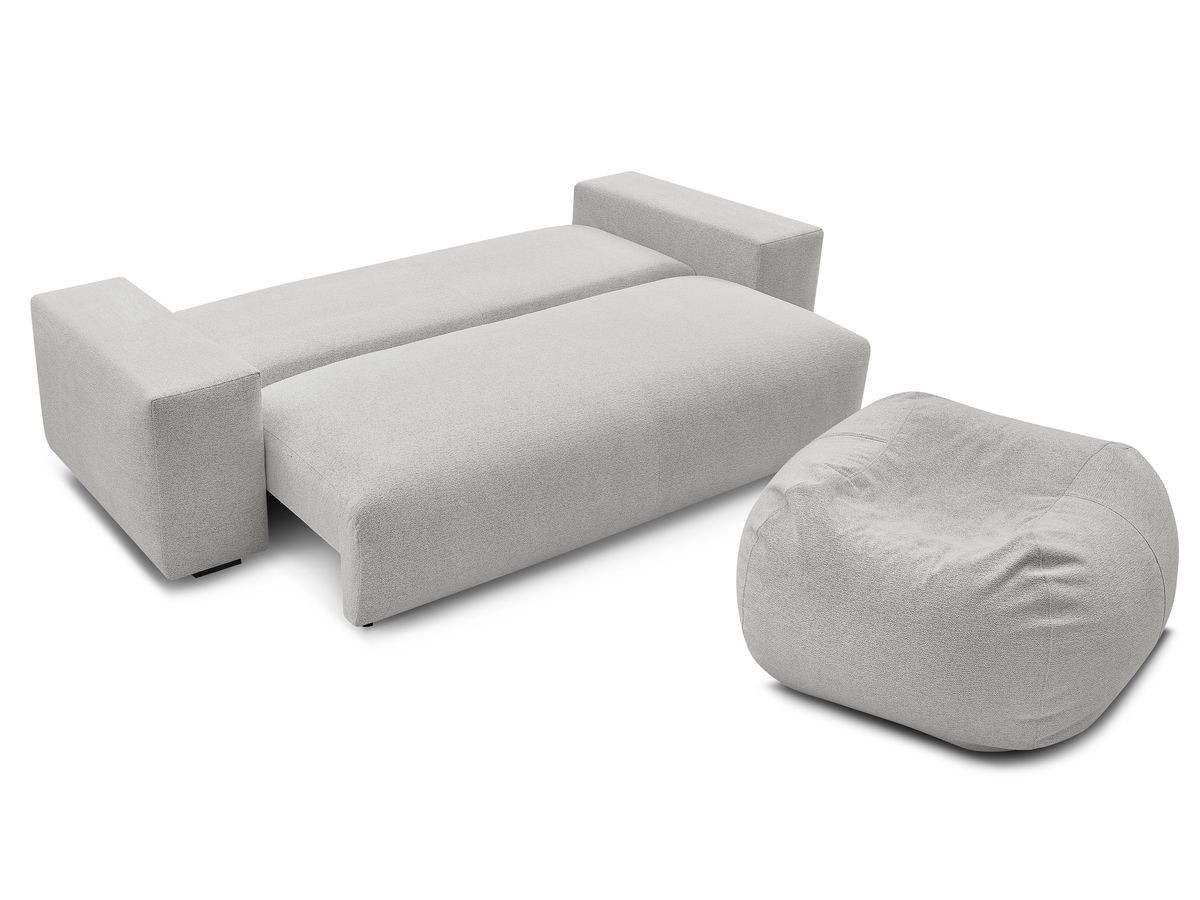 Canapé droit convertible coffre VOLTAIRE chiné avec pouf gris clair — vue 6