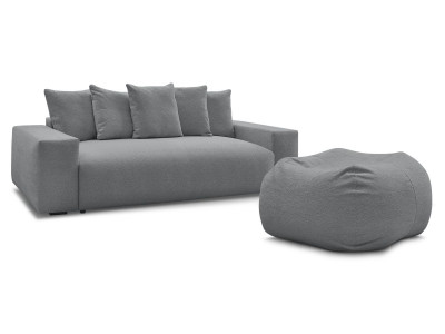 Canapé droit convertible coffre VOLTAIRE tissu chiné avec pouf