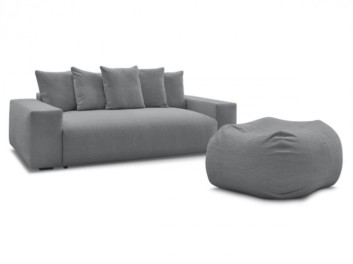Canapé droit convertible coffre VOLTAIRE tissu chiné avec pouf
