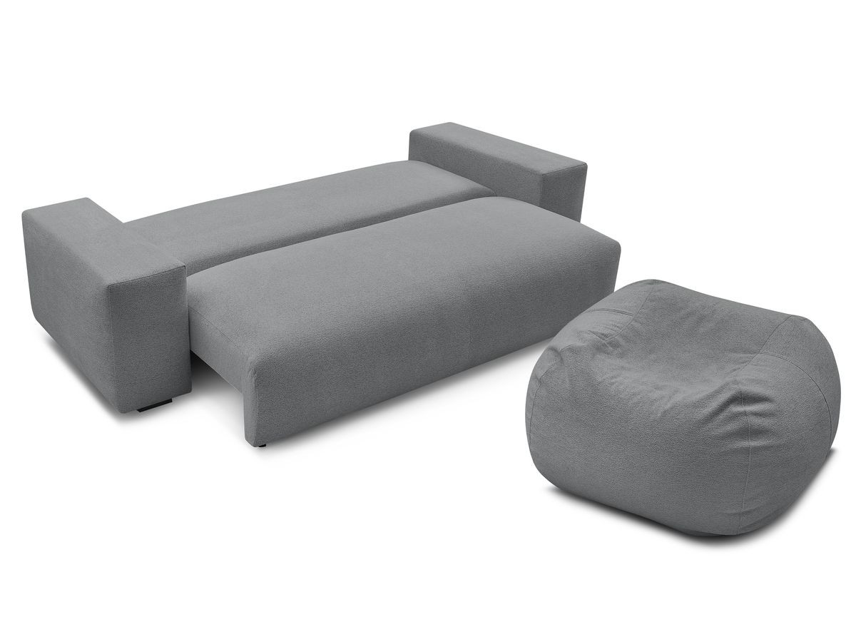 Canapé droit convertible coffre VOLTAIRE chiné avec pouf gris foncé — vue 6