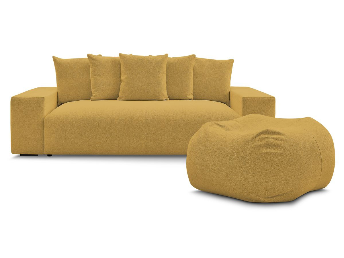 Canapé droit convertible coffre VOLTAIRE chiné avec pouf jaune — vue 5