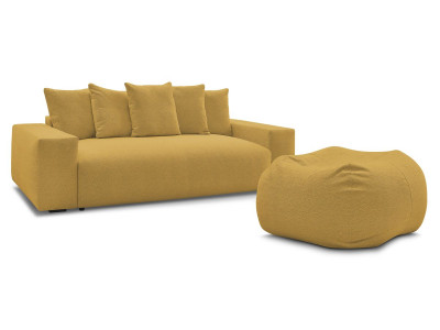 Canapé droit convertible coffre VOLTAIRE tissu chiné avec pouf