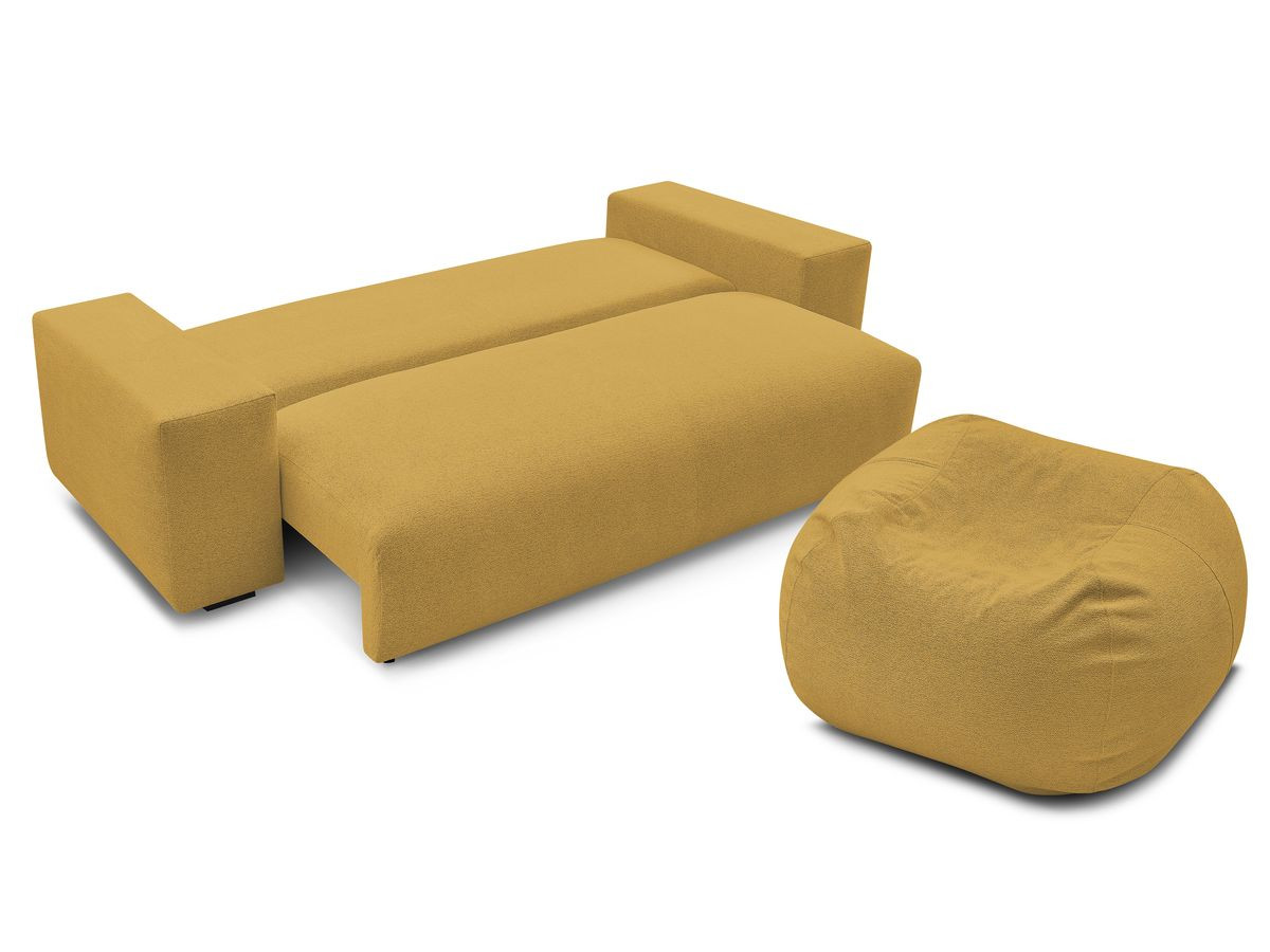 Canapé droit convertible coffre VOLTAIRE chiné avec pouf jaune — vue 6
