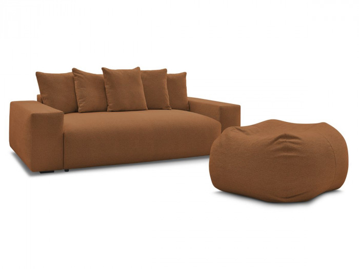 Canapé droit convertible coffre VOLTAIRE tissu chiné avec pouf