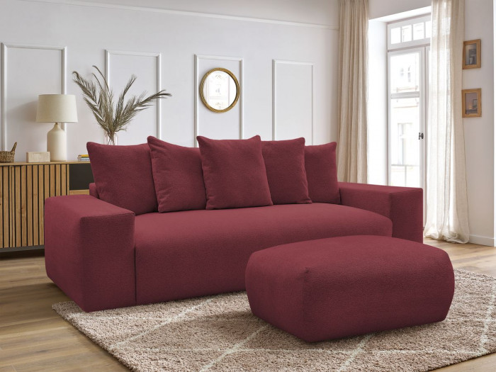 Canapé droit convertible coffre VOLTAIRE tissu chiné avec pouf