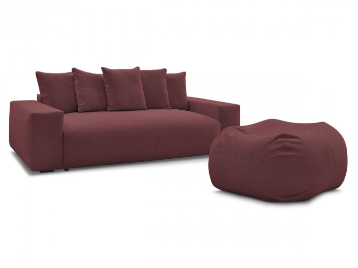 Canapé droit convertible coffre VOLTAIRE tissu chiné avec pouf