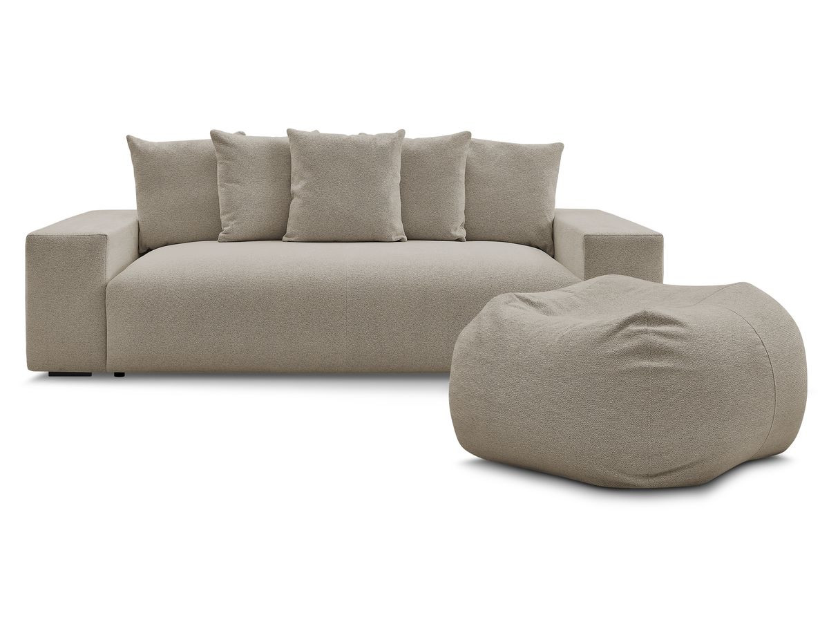 Canapé droit convertible coffre VOLTAIRE chiné avec pouf taupe — vue 6