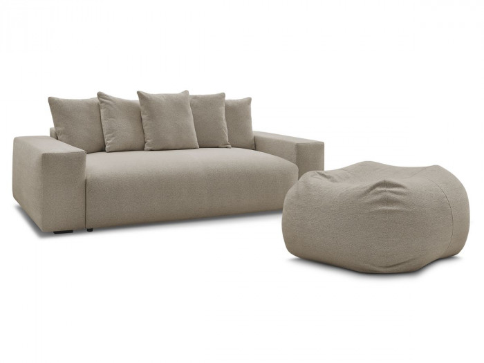 Canapé droit convertible coffre VOLTAIRE tissu chiné avec pouf