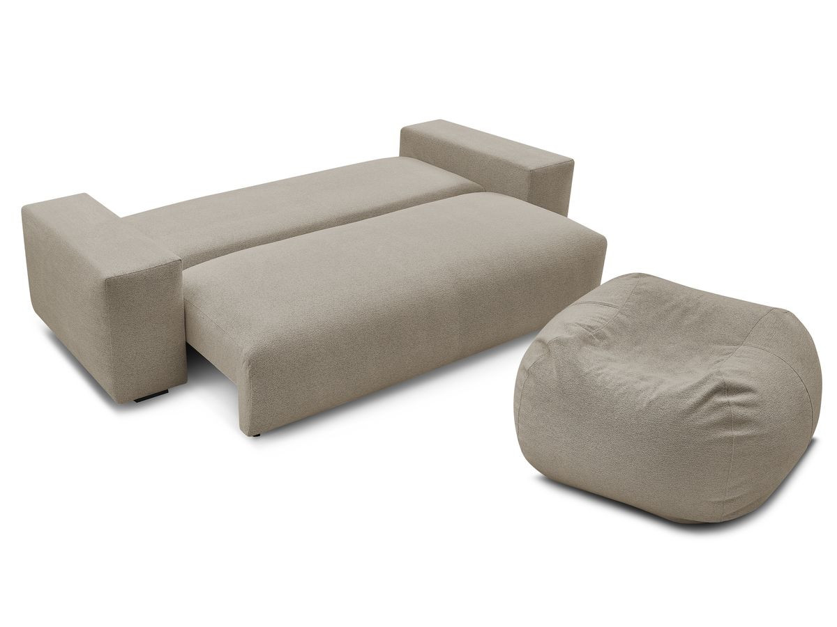 Canapé droit convertible coffre VOLTAIRE chiné avec pouf taupe — vue 5