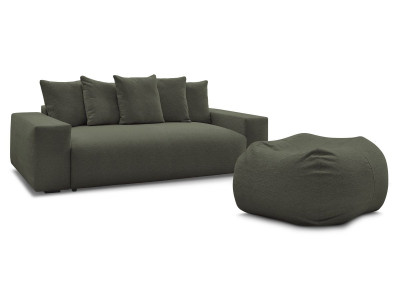 Canapé droit convertible coffre VOLTAIRE tissu chiné avec pouf