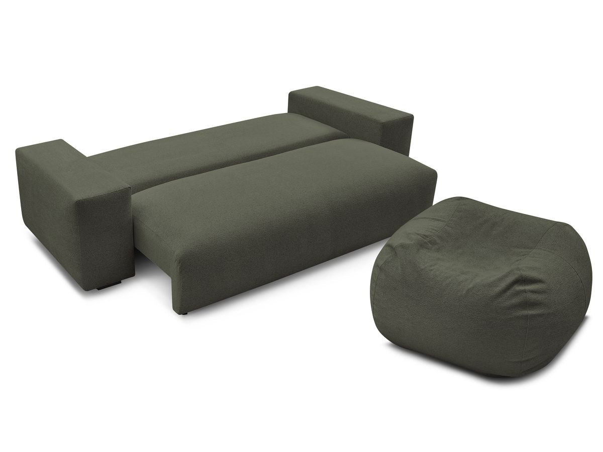 Canapé droit convertible coffre VOLTAIRE chiné avec pouf vert — vue 6