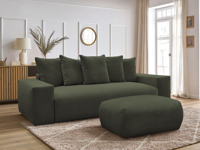 Canapé droit convertible coffre VOLTAIRE tissu chiné avec pouf