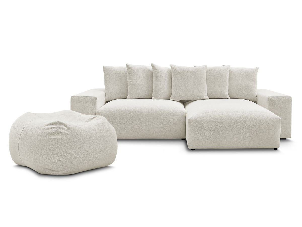 Canapé d'angle réversible convertible coffre VOLTAIRE chiné avec pouf blanc