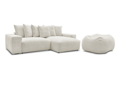 Canapé d'angle réversible convertible coffre VOLTAIRE tissu chiné avec pouf