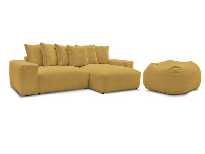 Canapé d'angle réversible convertible coffre VOLTAIRE tissu chiné avec pouf