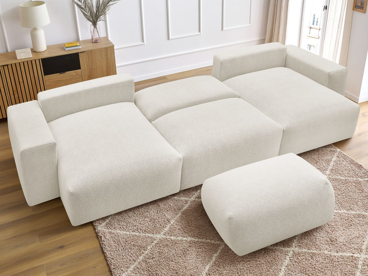 Canapé panoramique convertible coffre VOLTAIRE tissu chiné avec pouf