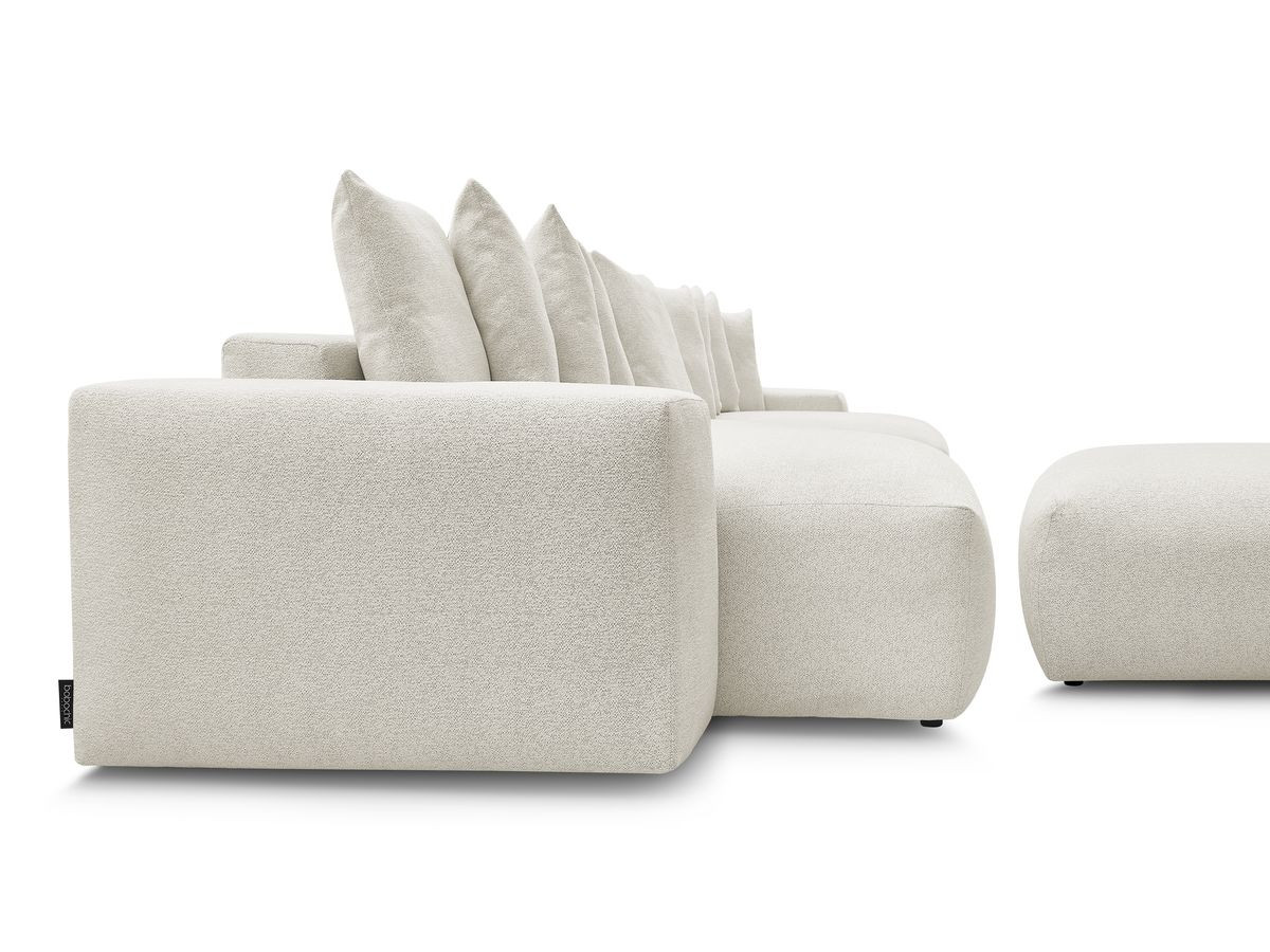 Canapé panoramique convertible coffre VOLTAIRE tissu chiné avec pouf
