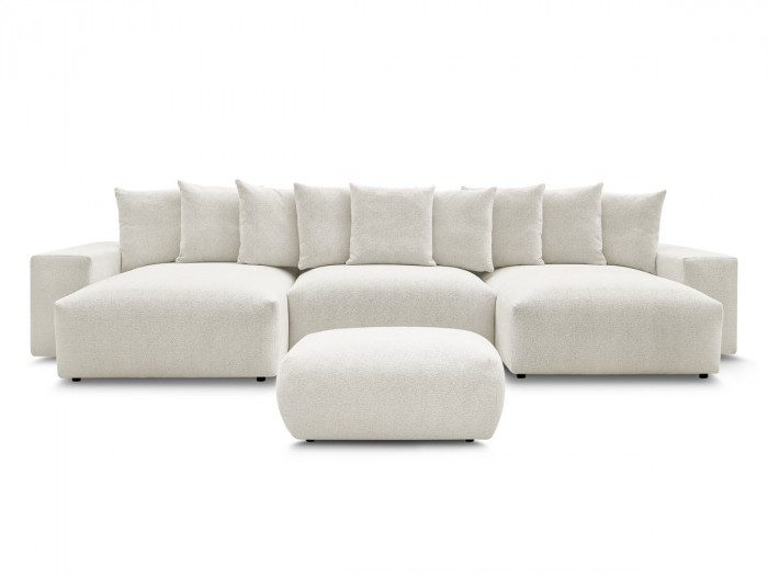 Canapé panoramique convertible coffre VOLTAIRE tissu chiné avec pouf