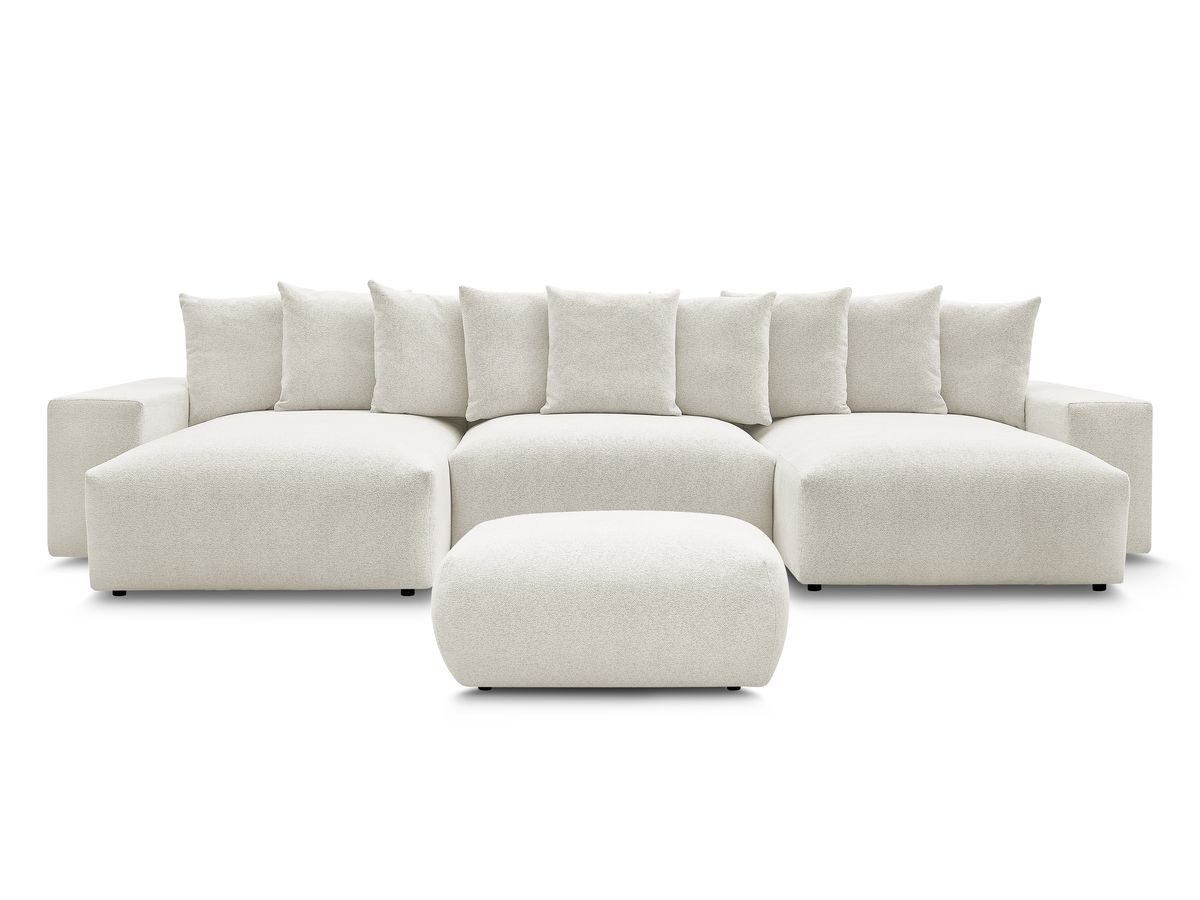 Canapé panoramique convertible coffre VOLTAIRE chiné avec pouf blanc