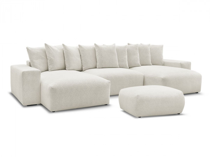 Canapé panoramique convertible coffre VOLTAIRE tissu chiné avec pouf
