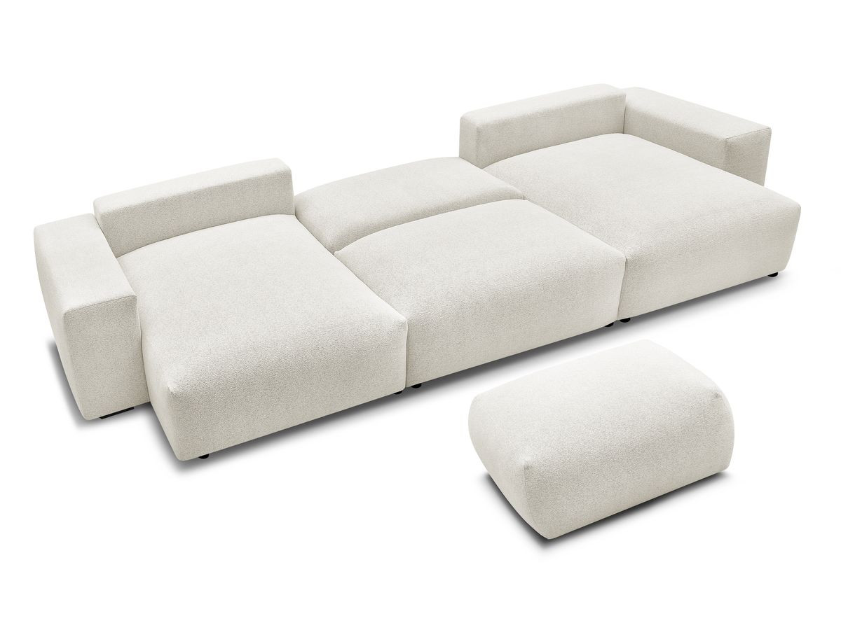 Canapé panoramique convertible coffre VOLTAIRE tissu chiné avec pouf