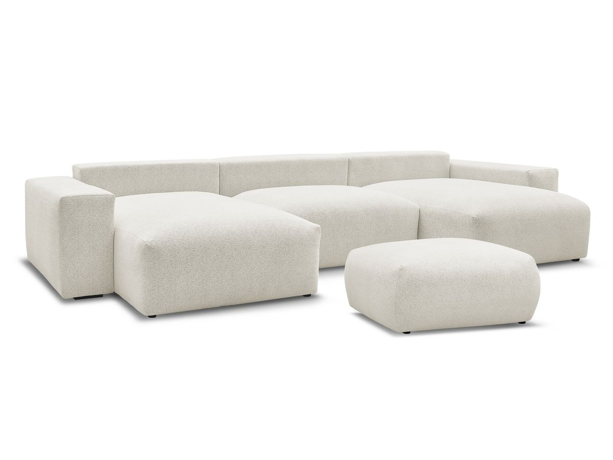Canapé panoramique convertible coffre VOLTAIRE tissu chiné avec pouf