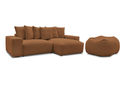 Canapé d'angle réversible convertible coffre VOLTAIRE tissu chiné avec pouf