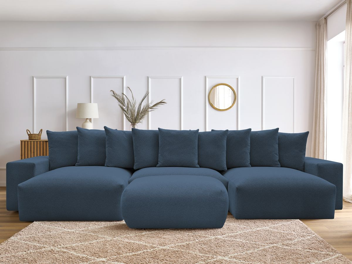 Canapé panoramique convertible coffre VOLTAIRE tissu chiné avec pouf