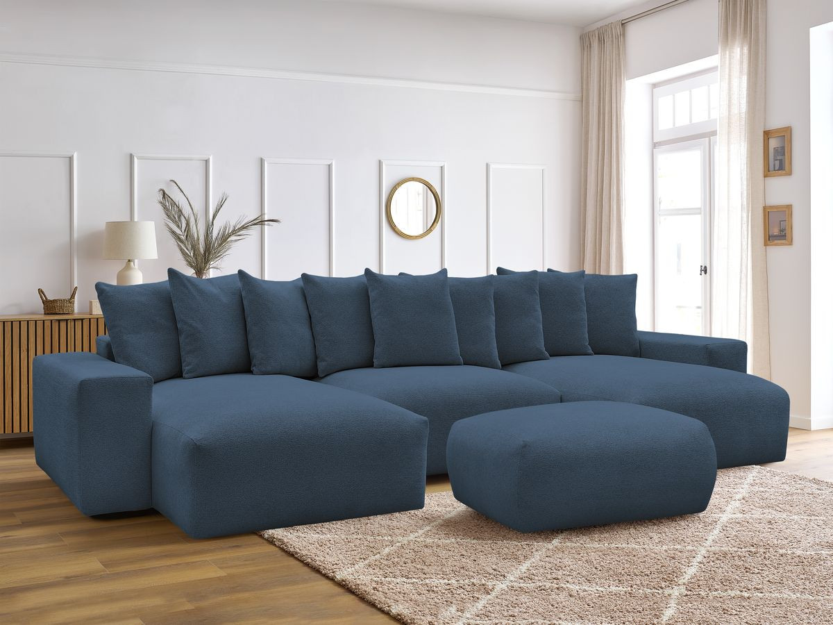 Canapé panoramique convertible coffre VOLTAIRE tissu chiné avec pouf