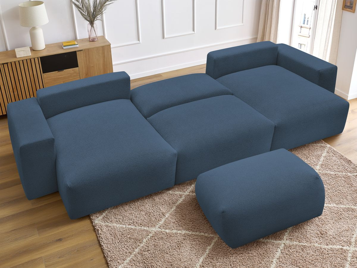 Canapé panoramique convertible coffre VOLTAIRE tissu chiné avec pouf