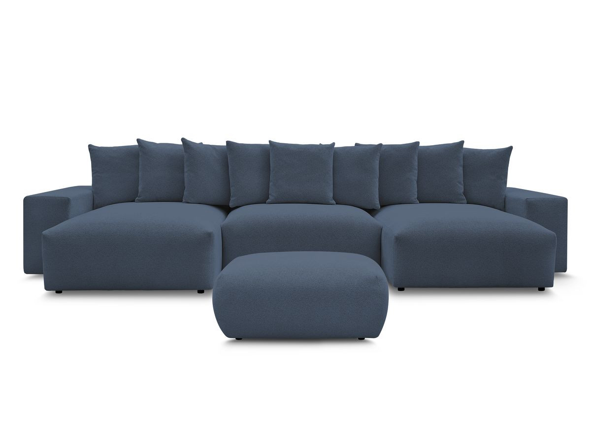 Canapé panoramique convertible coffre VOLTAIRE chiné avec pouf bleu foncé — vue 4