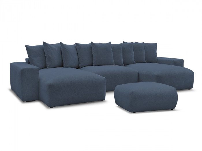 Canapé panoramique convertible coffre VOLTAIRE tissu chiné avec pouf