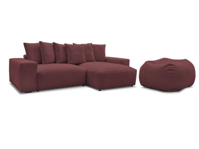 Canapé d'angle réversible convertible coffre VOLTAIRE tissu chiné avec pouf