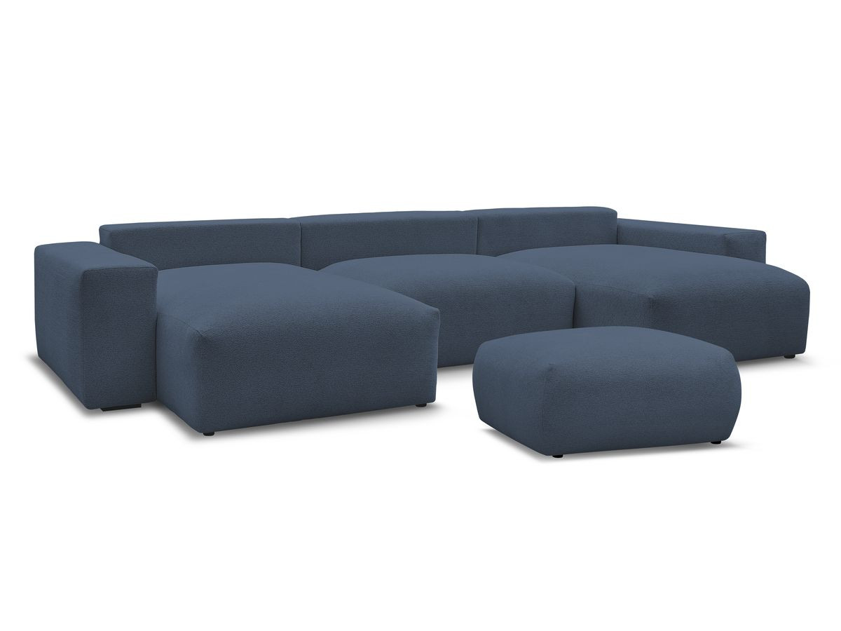 Canapé panoramique convertible coffre VOLTAIRE tissu chiné avec pouf