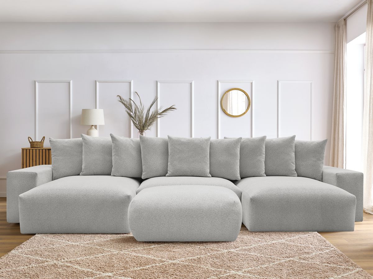 Canapé panoramique convertible coffre VOLTAIRE tissu chiné avec pouf