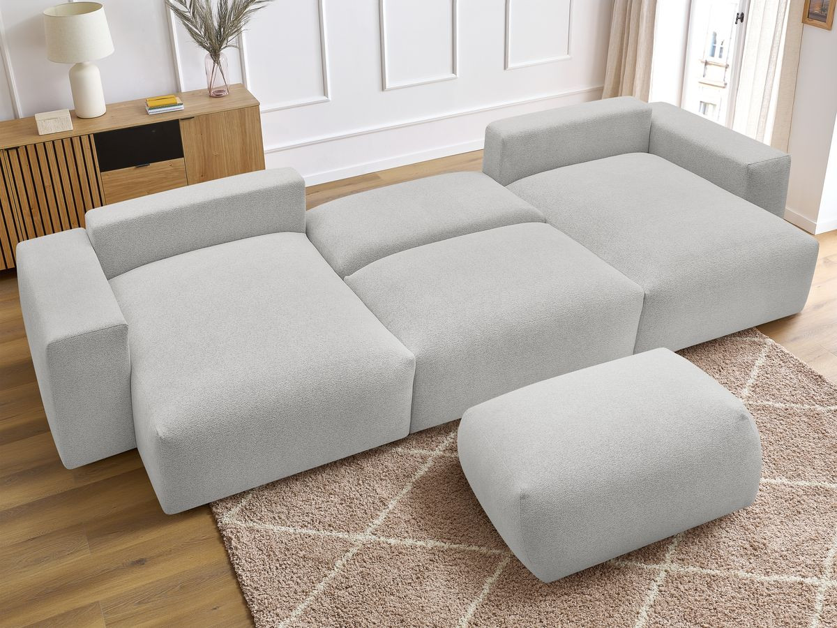 Canapé panoramique convertible coffre VOLTAIRE tissu chiné avec pouf