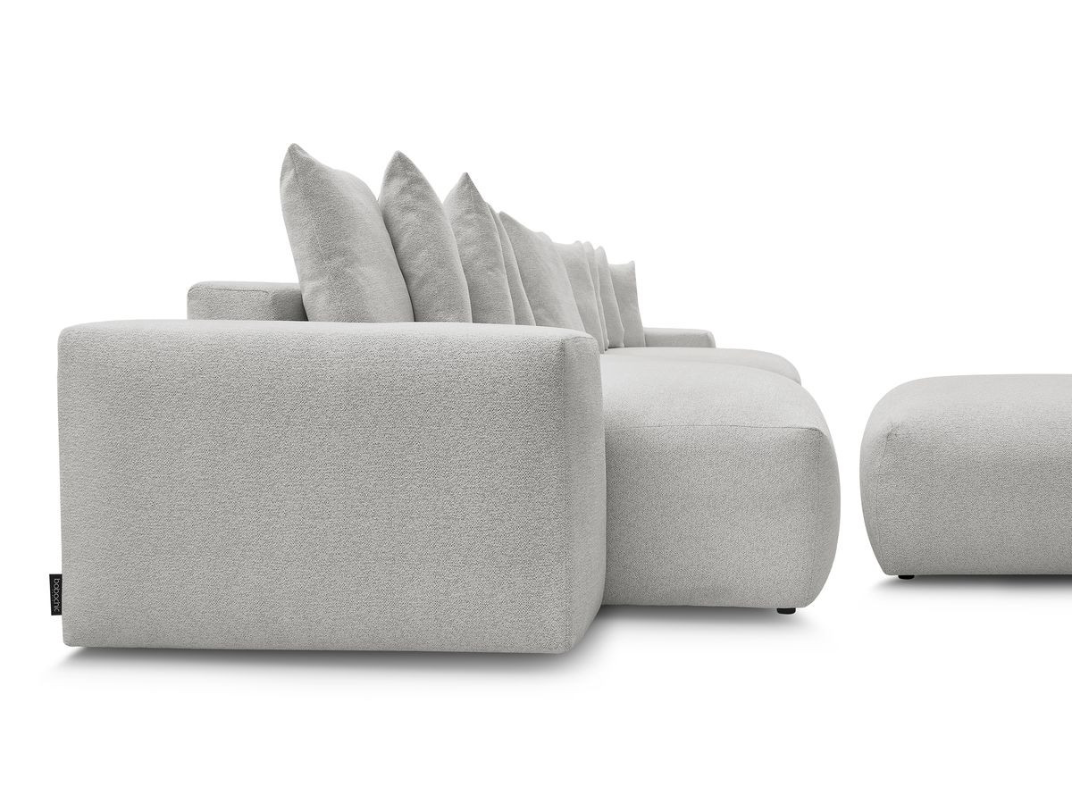 Canapé panoramique convertible coffre VOLTAIRE tissu chiné avec pouf