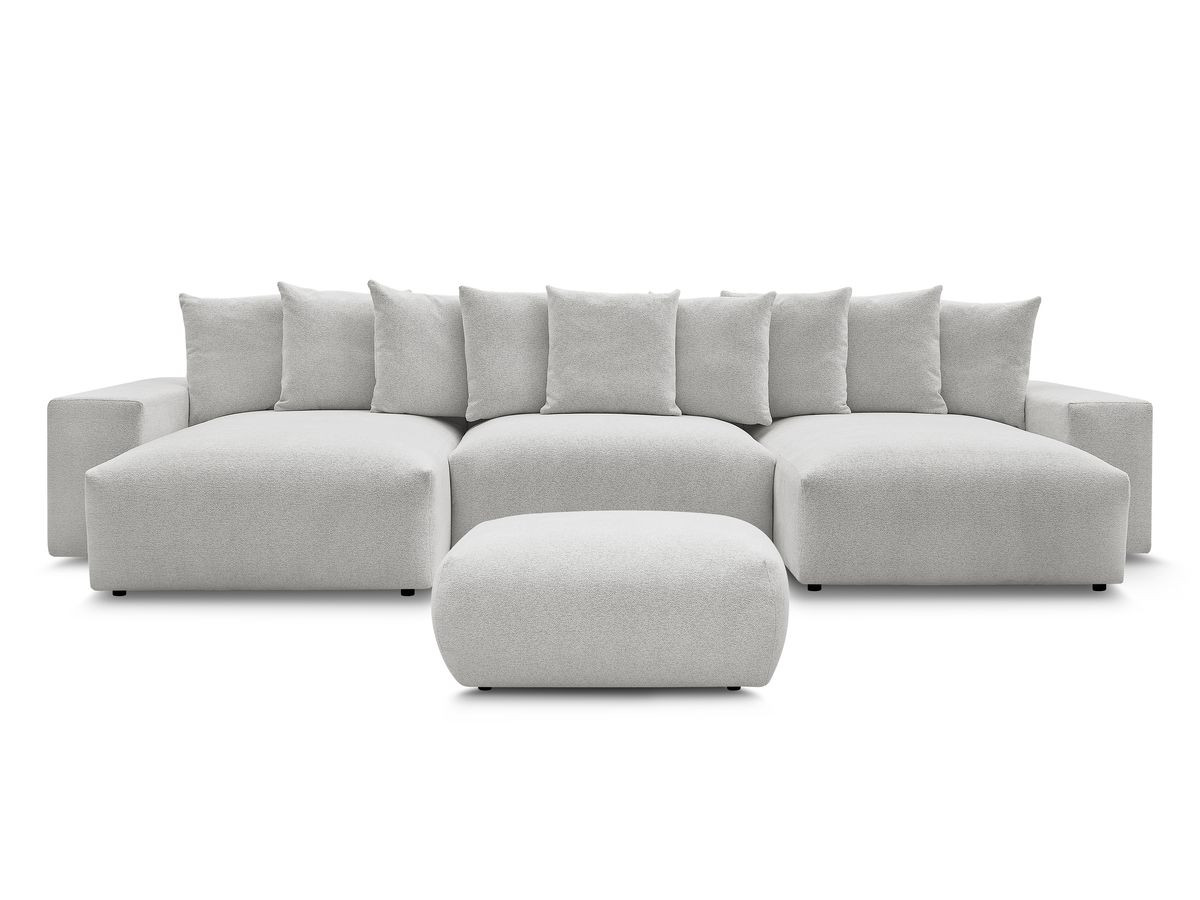 Canapé panoramique convertible coffre VOLTAIRE tissu chiné avec pouf