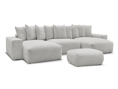 Canapé panoramique convertible coffre VOLTAIRE tissu chiné avec pouf