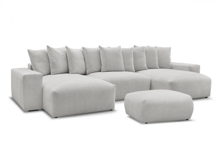 Canapé panoramique convertible coffre VOLTAIRE tissu chiné avec pouf