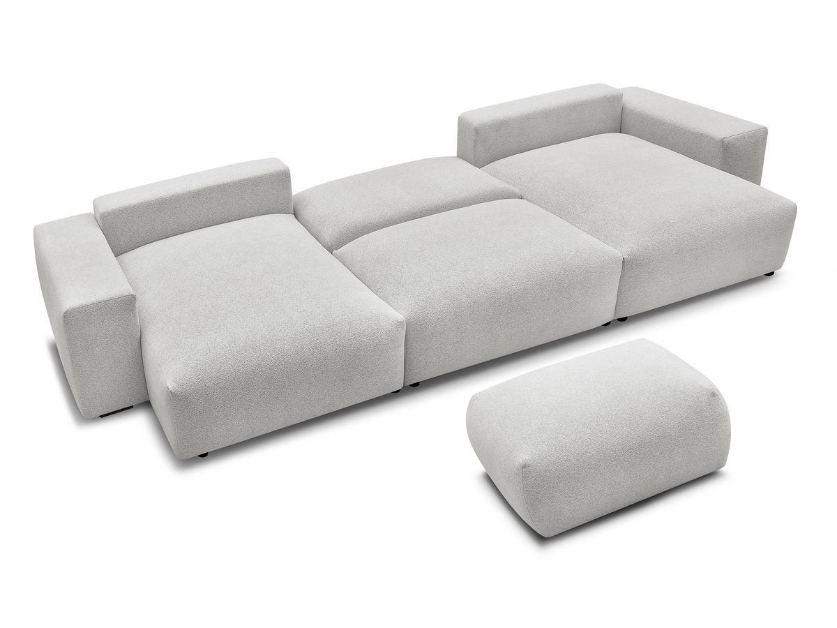 Canapé panoramique convertible coffre VOLTAIRE tissu chiné avec pouf