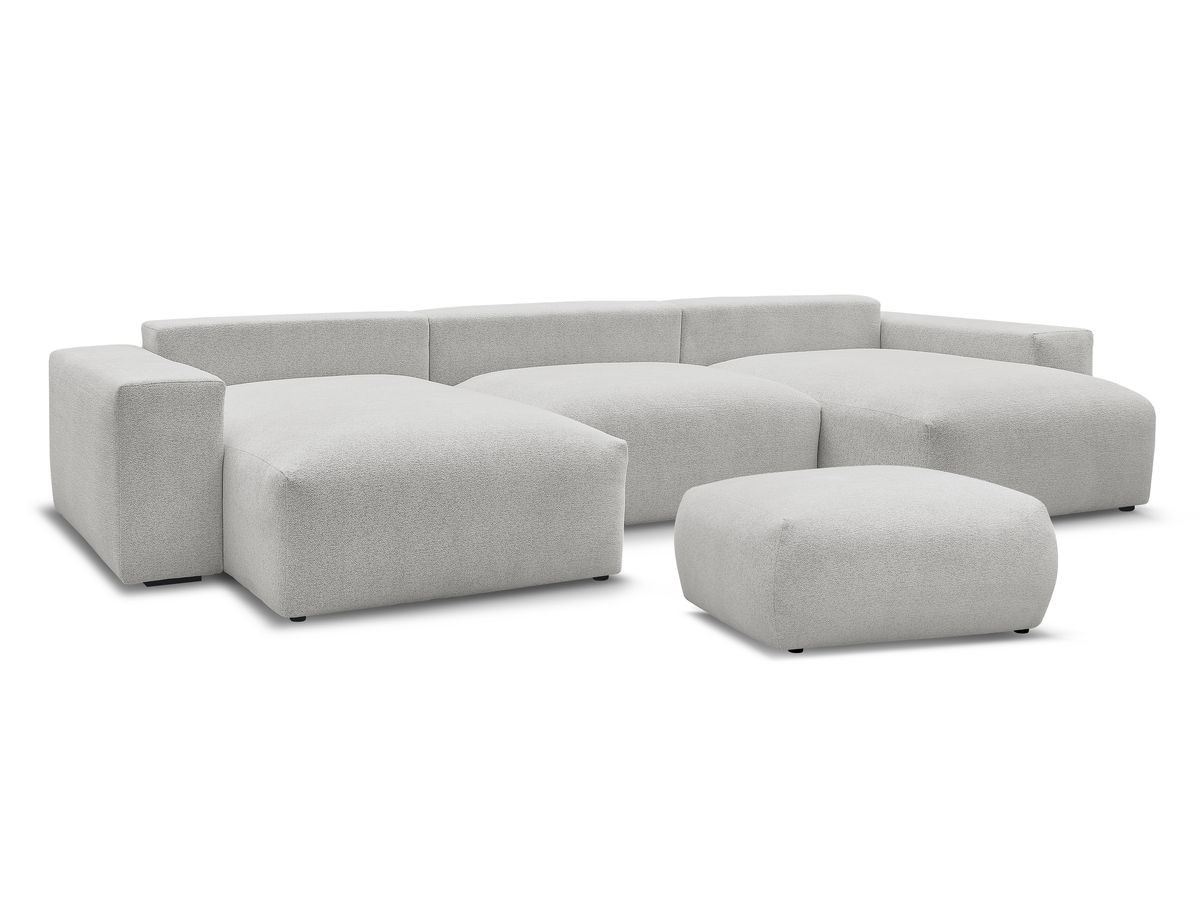 Canapé panoramique convertible coffre VOLTAIRE tissu chiné avec pouf