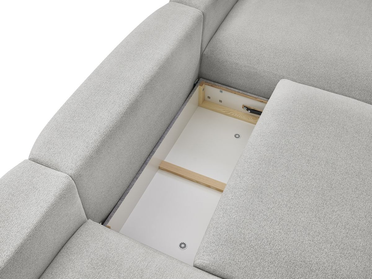 Canapé panoramique convertible coffre VOLTAIRE tissu chiné avec pouf