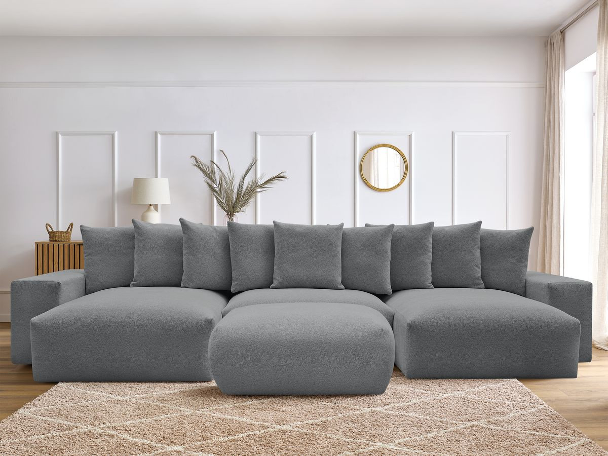Canapé panoramique convertible coffre VOLTAIRE tissu chiné avec pouf