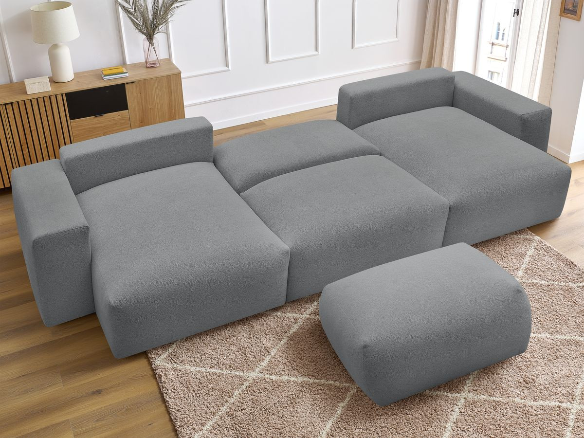 Canapé panoramique convertible coffre VOLTAIRE tissu chiné avec pouf