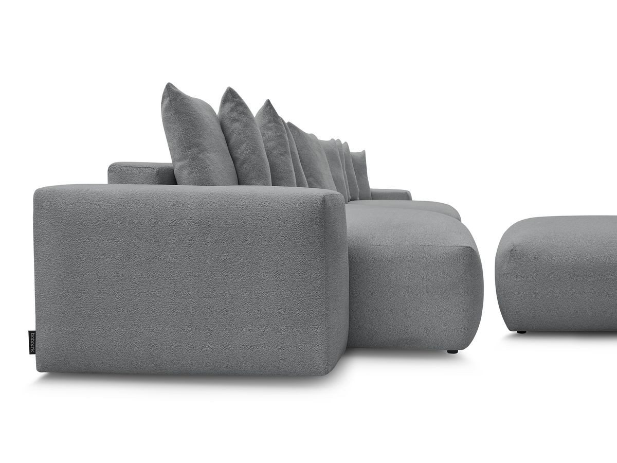 Canapé panoramique convertible coffre VOLTAIRE tissu chiné avec pouf