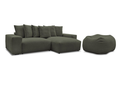 Canapé d'angle réversible convertible coffre VOLTAIRE tissu chiné avec pouf