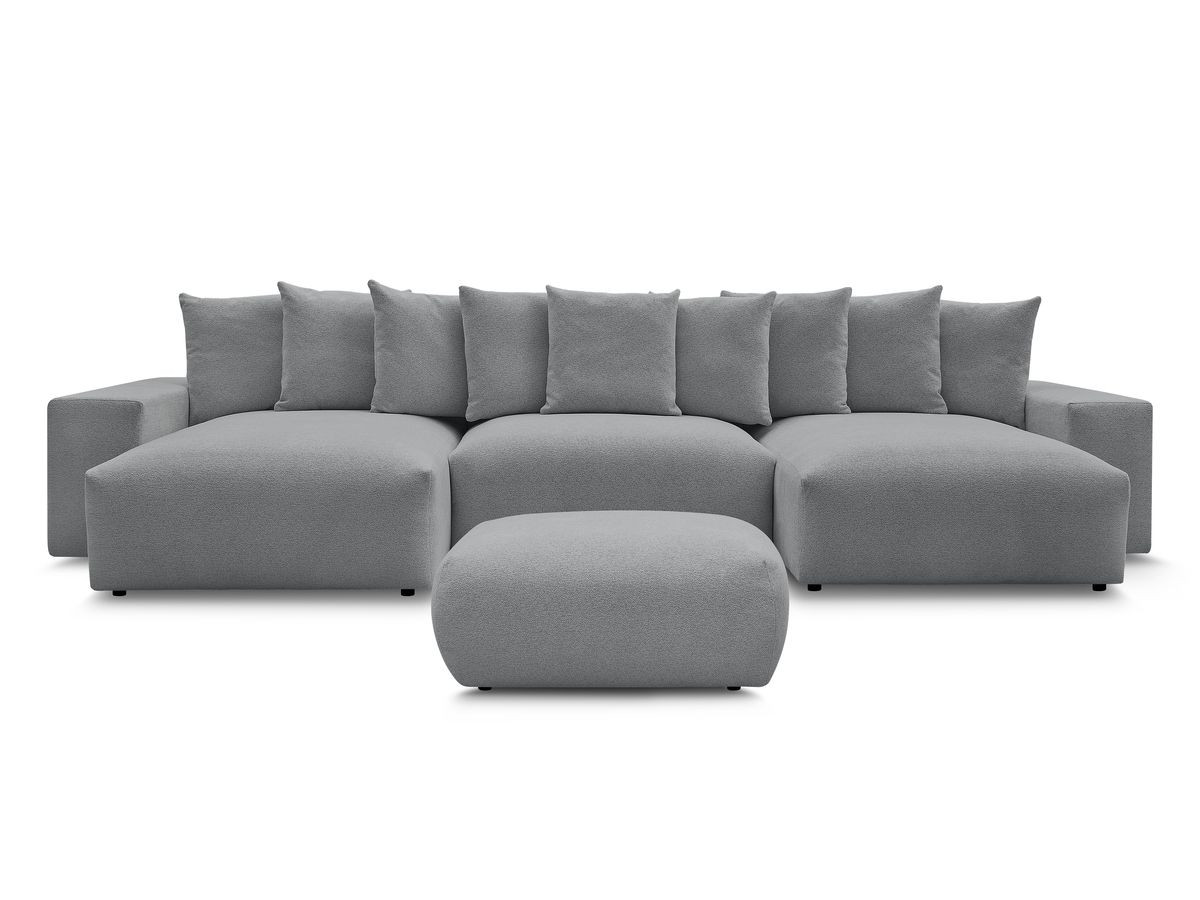 Canapé panoramique convertible coffre VOLTAIRE tissu chiné avec pouf