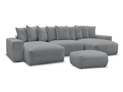 Canapé panoramique convertible coffre VOLTAIRE tissu chiné avec pouf